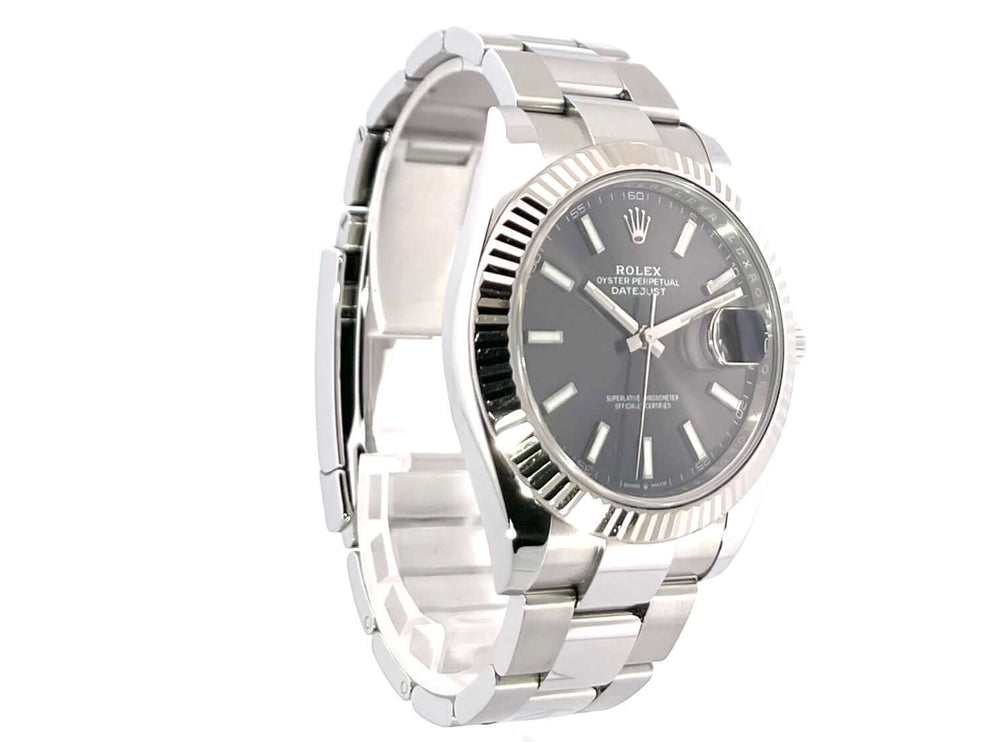 Rolex Datejust 41 Edelstahl Weißgold 126334 Rhodium, 41 mm Gehäuse, rhodiumfarbenes Zifferblatt, Oyster-Armband, Luxus-Automatikuhr.