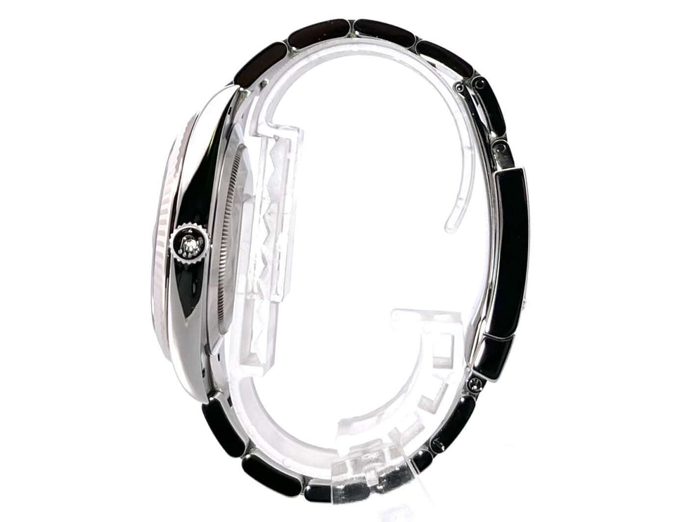 Rolex Datejust 41 Edelstahl Weißgold 126334 Rhodium Seitenansicht, poliertes und satiniertes Edelstahlgehäuse, 18 kt Weißgold Lünette