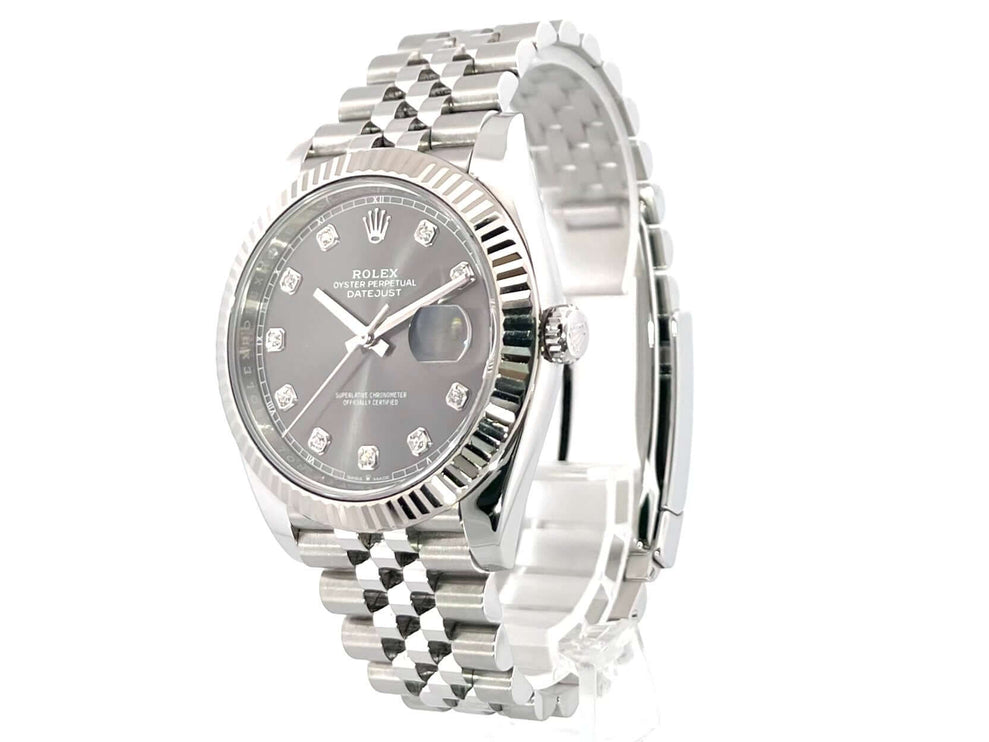 Rolex Datejust 41 Herrenuhr Ref. 126334 mit Edelstahl- und Weißgold-Gehäuse, rhodiumfarbenem Diamantzifferblatt und Jubile-Band