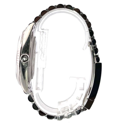 Rolex Datejust 41 Edelstahl Weißgold 126334 Rhodium Jubile-Band, Seitenansicht der Uhr in Edelstahl mit poliertem und satiniertem Gehäuse