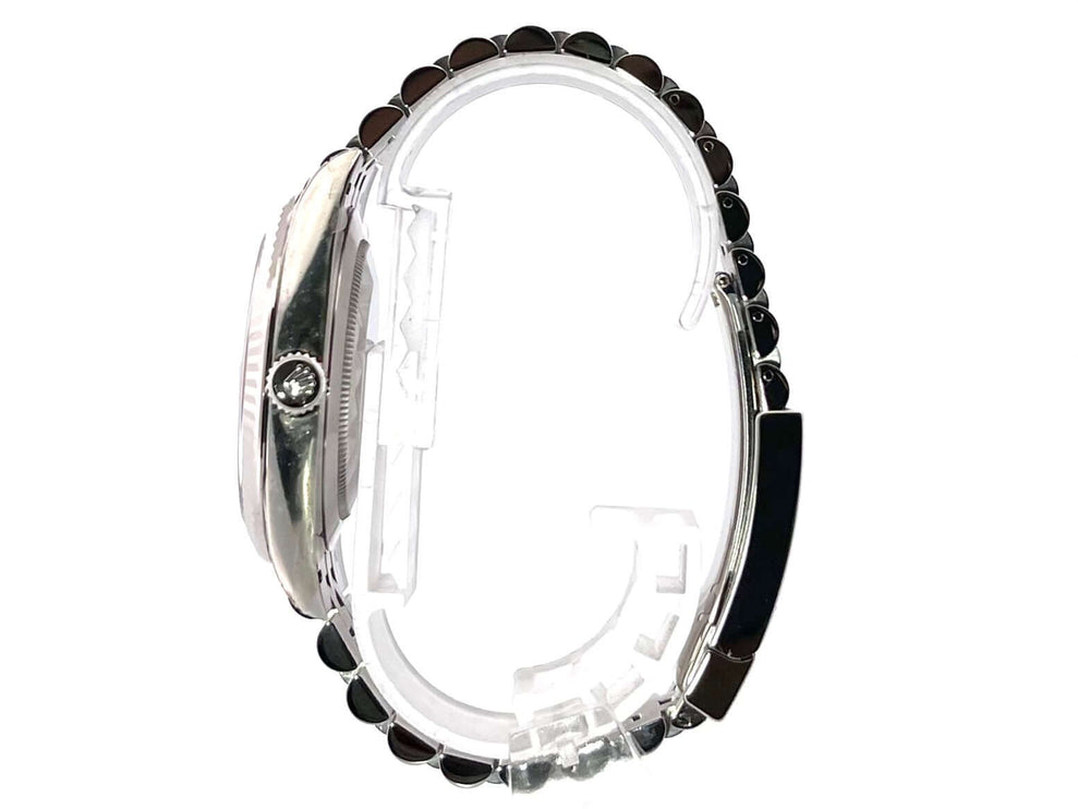 Rolex Datejust 41 Edelstahl Weißgold 126334 Rhodium Jubile-Band, Seitenansicht der Uhr in Edelstahl mit poliertem und satiniertem Gehäuse