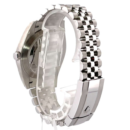 Rückansicht der Rolex Datejust 41 Ref. 126334 mit Edelstahl-/Weißgoldgehäuse und Jubilé-Armband.