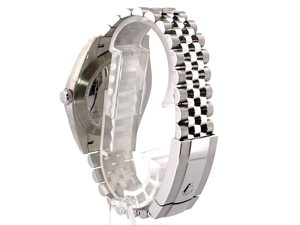 Rückansicht der Rolex Datejust 41 Ref. 126334 mit Edelstahl-/Weißgoldgehäuse und Jubilé-Armband.