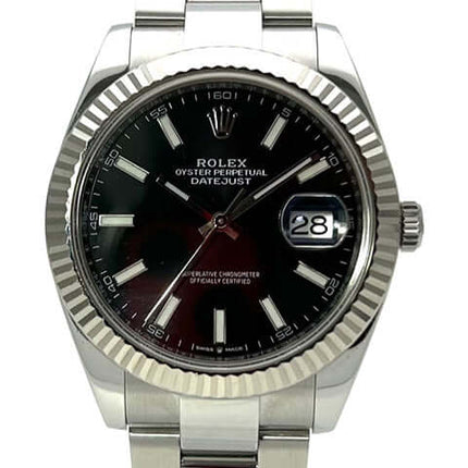 Rolex Datejust 41 Edelstahl Weißgold 126334 Schwarz, schwarzes Zifferblatt, Oyster Armband, Automatikwerk, 18 kt Weißgold Lünette