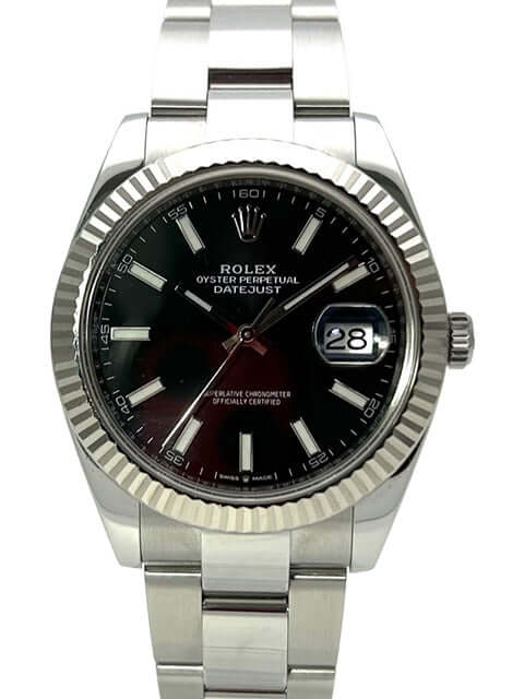 Rolex Datejust 41 Edelstahl Weißgold 126334 Schwarz, schwarzes Zifferblatt, Oyster Armband, Automatikwerk, 18 kt Weißgold Lünette