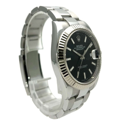 Rolex Datejust 41 Edelstahl Weißgold 126334 Schwarz, 41 mm Gehäuse, 18 kt Weißgold Lünette, schwarzes Zifferblatt, Oyster Armband aus Edelstahl