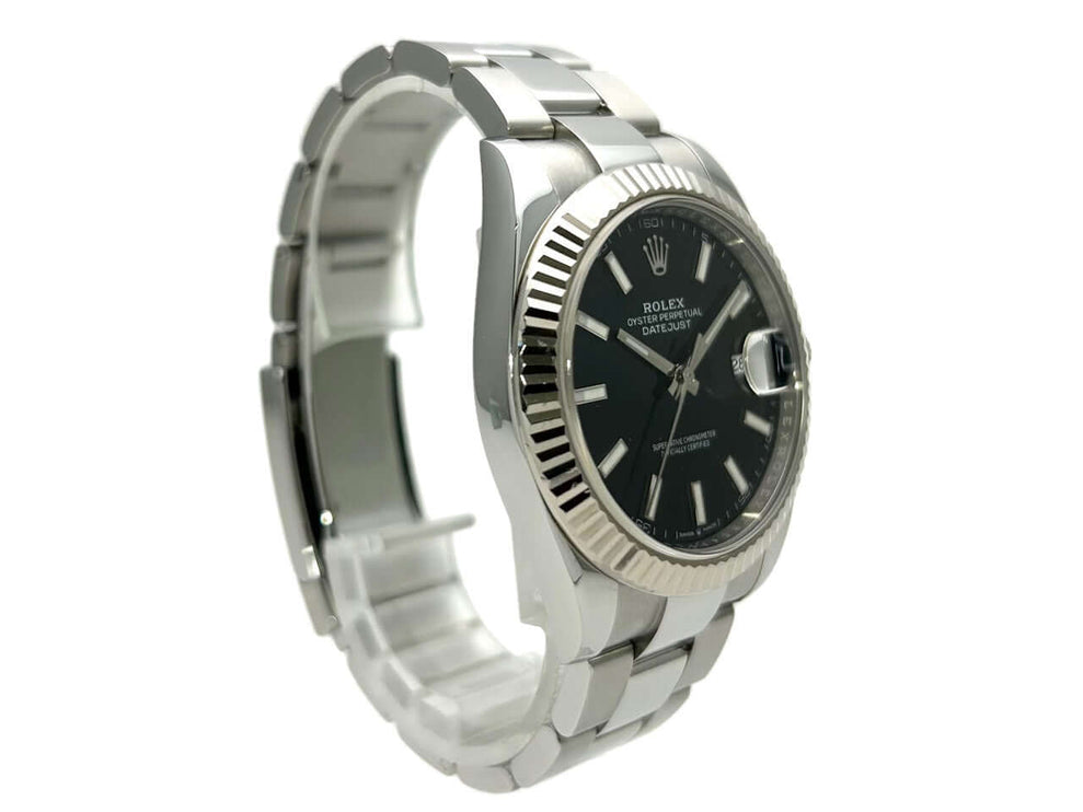 Rolex Datejust 41 Edelstahl Weißgold 126334 Schwarz, 41 mm Gehäuse, 18 kt Weißgold Lünette, schwarzes Zifferblatt, Oyster Armband aus Edelstahl