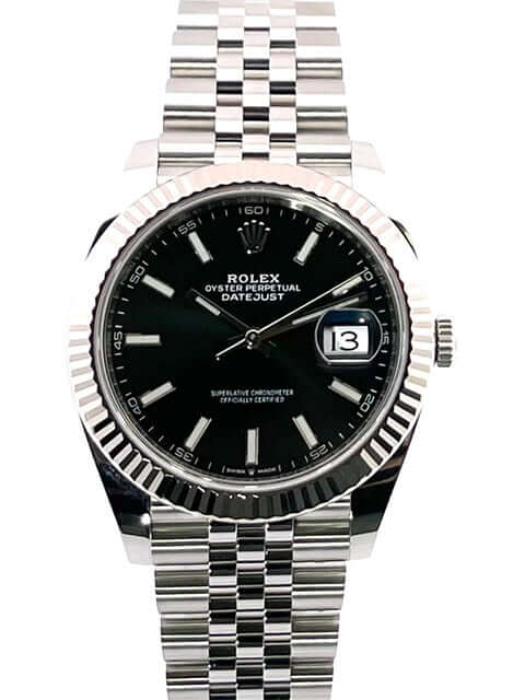 Rolex Datejust 41 Edelstahl Weißgold 126334 Schwarz Zifferblatt mit Jubile-Band, LeuchtIndizes, und Faltschließe