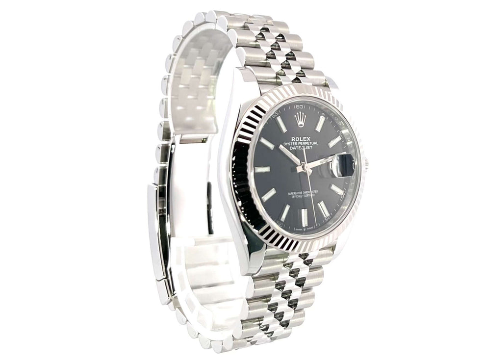Rolex Datejust 41 Edelstahl Weißgold 126334 Schwarz Jubile-Band aus 2020, 41 mm, LeuchtIndizes, Automatikwerk, Kaliber 3235, 70 Stunden Gangreserve.