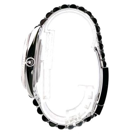 Rolex Datejust 41 Edelstahl Weißgold 126334 Seitenansicht mit Jubile-Armband aus poliertem und satiniertem Edelstahl