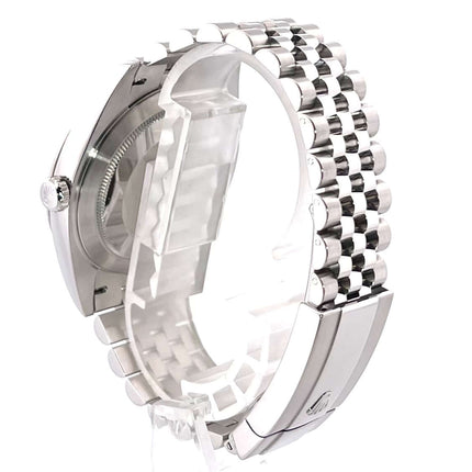 Rückseite Rolex Datejust 41 Edelstahl Weißgold 126334 mit poliertem und satiniertem Edelstahl Jubile-Band und Faltschließe.