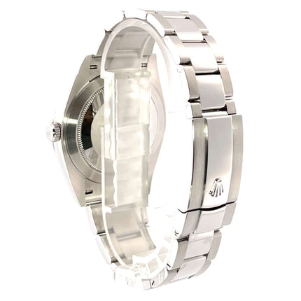 Rückseite Rolex Datejust 41 Edelstahl Weißgold 126334 mit Oyster Armband und Faltschließe.