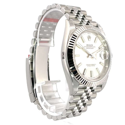Rolex Datejust 41 Ref. 126334 Edelstahl Weißgold Silber Jubile-Band, 41 mm Gehäuse, geriffelte 18 kt Weißgold Lünette, poliertes Edelstahl-Armband