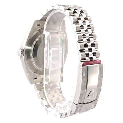 Rückansicht Rolex Datejust 41 Edelstahl Weißgold 126334 mit Jubile-Band und Faltschließe