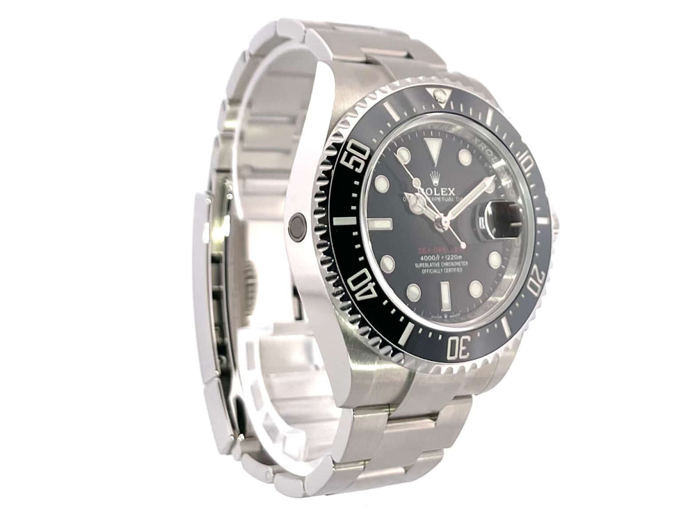 Rolex Sea-Dweller Ref. 126600 aus Edelstahl, schwarzes Zifferblatt, schwarze Keramiklünette, Oyster Armband, aus 2020, Kaliber 3235 Automatikwerk