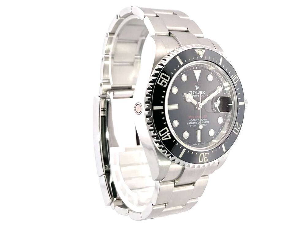 Rolex Sea-Dweller Ref. 126600 aus Edelstahl mit schwarzem Zifferblatt und Keramik Lünette, Automatikwerk, 43 mm Gehäusedurchmesser.