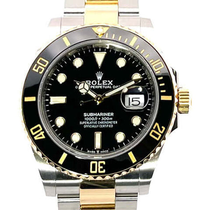 Rolex Submariner Date 41 Edelstahl Gelbgold 126613LN, Schwarz Keramik Lünette, Oyster Armband, 2021 Modell