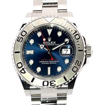 Rolex Yacht-Master 40 Oystersteel Platin Ref. 126622 mit blauem Zifferblatt und 950 Platin Lünette aus 2023.