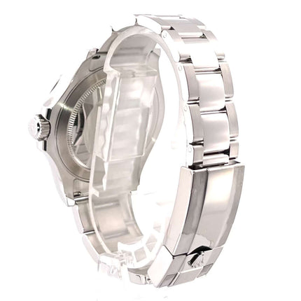 Rückenansicht des Rolex Yacht-Master 40 Oystersteel/Platin Ref. 126622 mit Edelstahlarmband, Sicherheitsfaltschließe, poliert und satiniert.