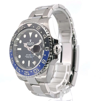 Rolex GMT Master II Edelstahl 126710BLNR, schwarzes Zifferblatt, Edelstahlgehäuse und -band, schwarz-blaue Keramiklünette, 40 mm, Herrenarmbanduhr