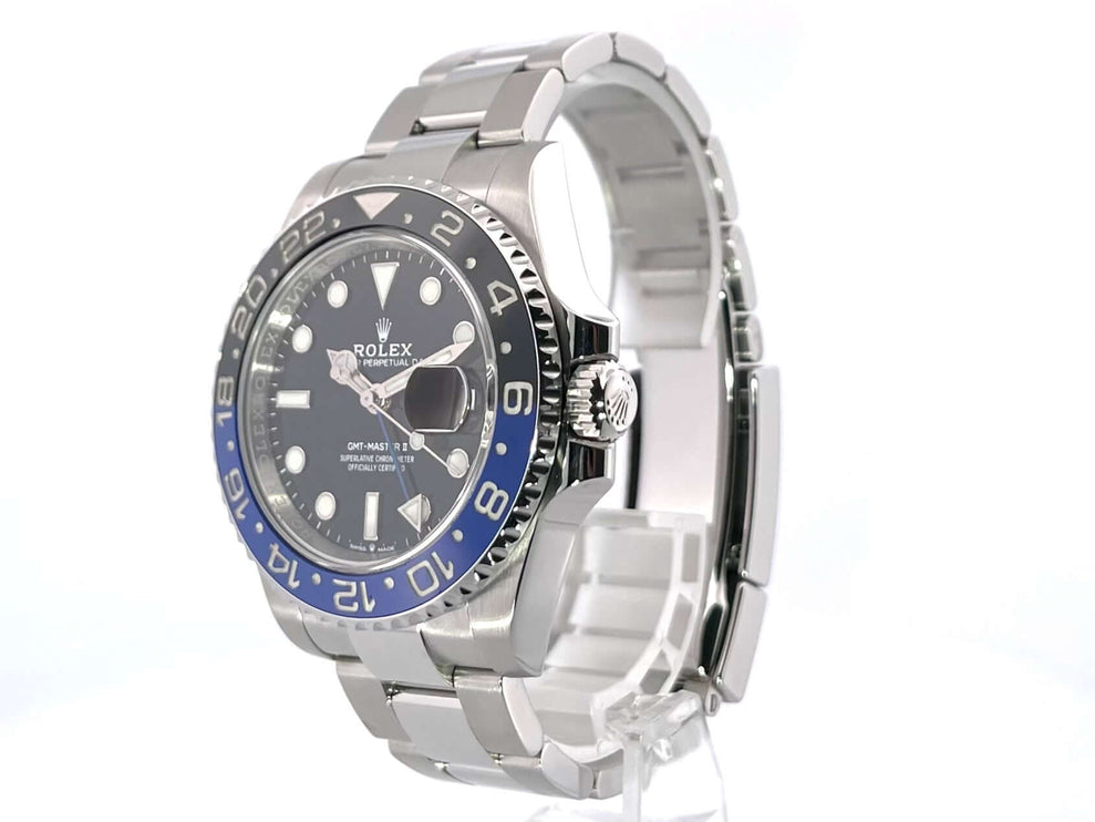 Rolex GMT Master II Edelstahl 126710BLNR, schwarzes Zifferblatt, Edelstahlgehäuse und -band, schwarz-blaue Keramiklünette, 40 mm, Herrenarmbanduhr