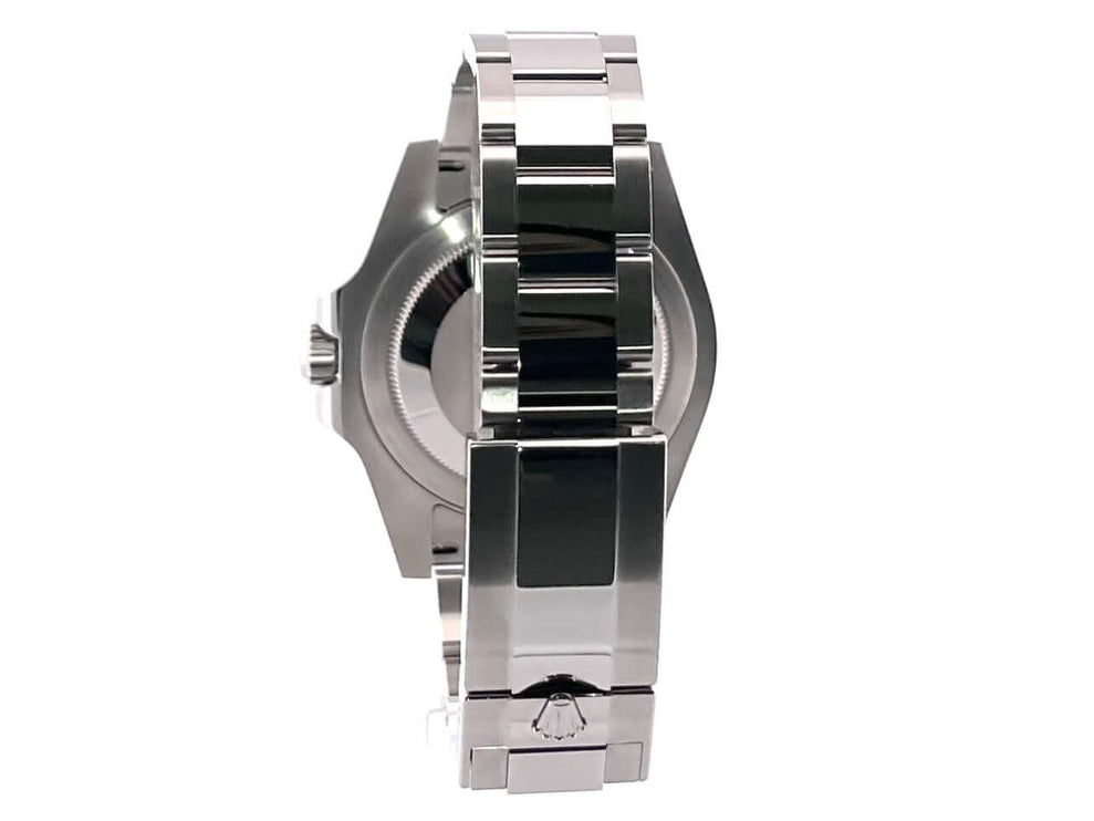 Rückseite des Rolex GMT Master II Edelstahl 126710BLNR mit Oyster-Edelstahlarmband und polierter Sicherheitsfaltschließe