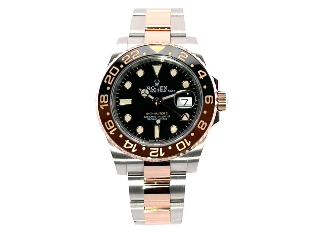Rolex GMT-Master II Edelstahl Everose-Gold 126711CHNR mit schwarzem Zifferblatt und zweifarbigem Armband.