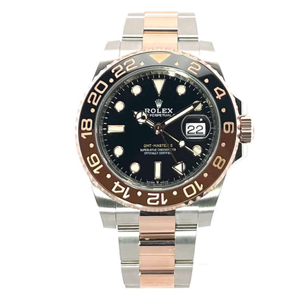 Rolex GMT-Master II Edelstahl Everose-Gold 126711CHNR, 40 mm Gehäuse, 18 kt Everose-Gold Lünette, schwarzes Zifferblatt, 2023 Modell.