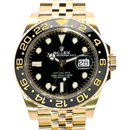 Rolex GMT-Master II Gelbgold 126718GRNR, 18k Gelbgold-Gehäuse, Cerachrom-Zahlenscheibe, Jubilee-Band, schwarzes Zifferblatt, Automatik-Chronometer