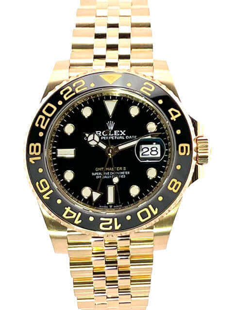 Rolex GMT-Master II Gelbgold 126718GRNR, 18k Gelbgold-Gehäuse, Cerachrom-Zahlenscheibe, Jubilee-Band, schwarzes Zifferblatt, Automatik-Chronometer