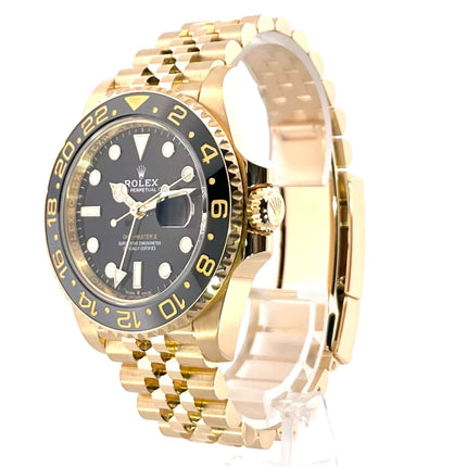 Rolex GMT-Master II 126718GRNR aus 18k Gelbgold, schwarze Cerachrom-Lünette, Jubilee-Band, Automatik, schwarze Zifferblatt, Datumsanzeige