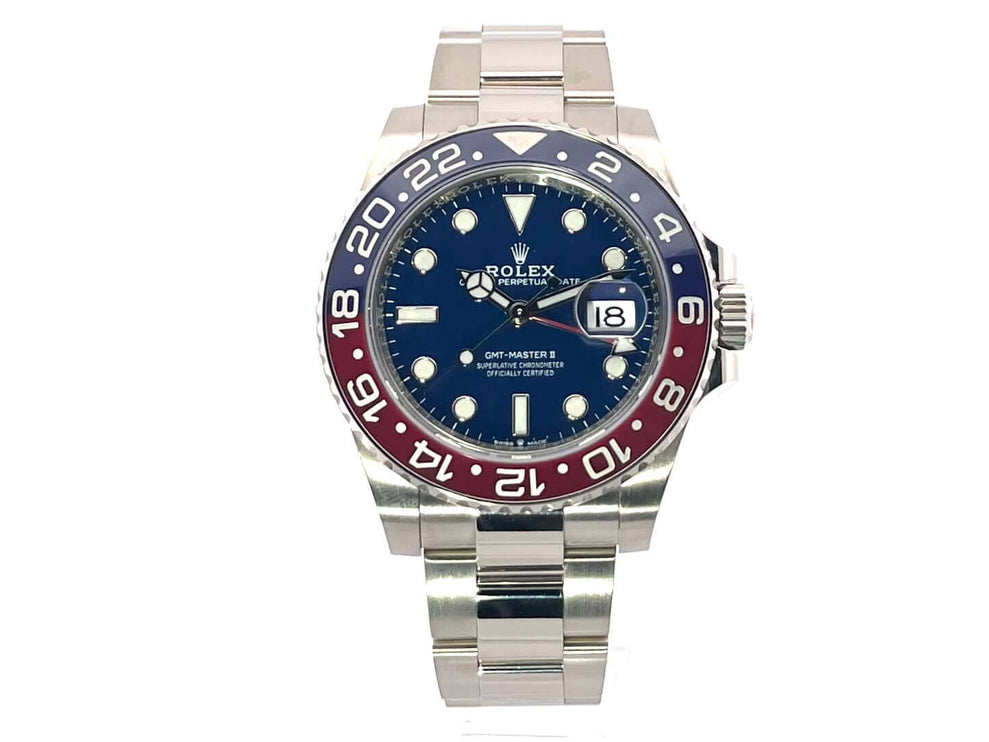 Rolex GMT Master II Weißgold 126719BLRO Blau aus 2022 mit blau/roter Keramik Lünette und blauem Zifferblatt