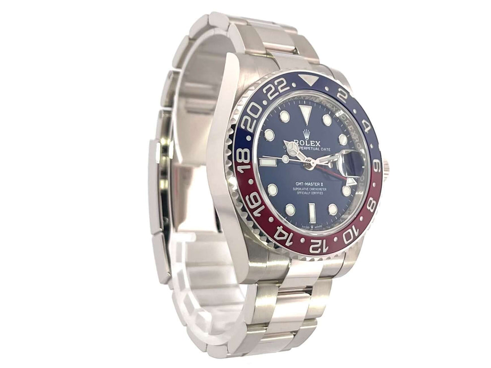 Rolex GMT Master II Weißgold 126719BLRO Blau, 18 kt Weißgold Gehäuse, blau/rote Lünette, blaues Zifferblatt, 2022 Modell.
