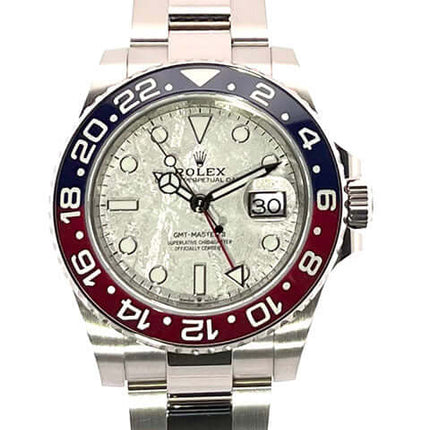 Rolex GMT Master II Weißgold 126719BLRO Meteorit, 40 mm Gehäusedurchmesser, blau/rote Keramik Lünette, mit Oyster Armband aus 18 kt Weißgold