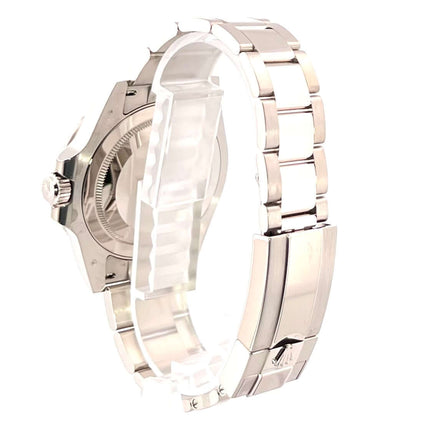 Rückseite der Rolex GMT Master II Weißgold 126719BLRO Meteorit Uhr mit poliertem und satiniertem 18 kt Weißgold Armband, Sicherheitsfaltschließe.