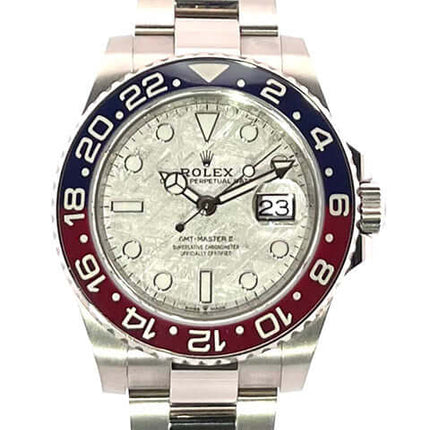 Rolex GMT Master II Weißgold 126719BLRO Meteorit 18 kt, blau/rote Keramik Lünette, 40 mm, Oyster Armband, leuchtende Indizes, weißgoldene Uhr
