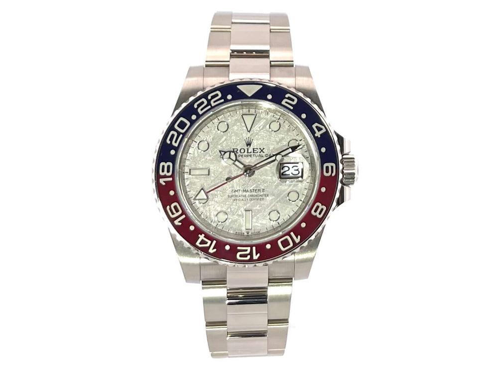 Rolex GMT Master II Weißgold 126719BLRO Meteorit 2020, 18 kt Weißgold Gehäuse und Armband, blau/rote Keramik Lünette, Meteorit Zifferblatt