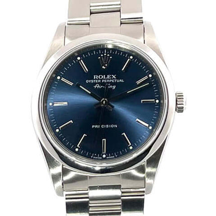 Rolex Oyster Air-King 34 Ref. 14000 Blau U-Serial Edelstahlarmband, blaues Zifferblatt, Automatikwerk, gebraucht, mit Box und Papieren.