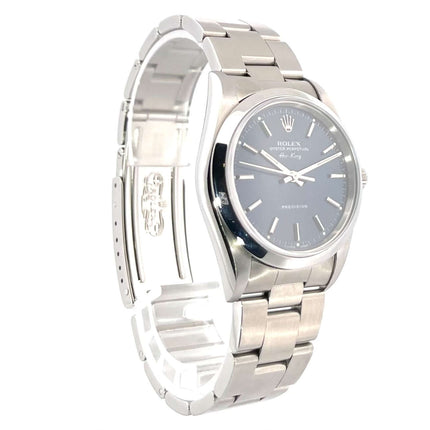Rolex Oyster Air-King 34 Ref. 14000 Blau U-Serial, Edelstahl, blaues Zifferblatt, Automatikuhr aus 1998, sehr guter Zustand, mit Box und Papieren.