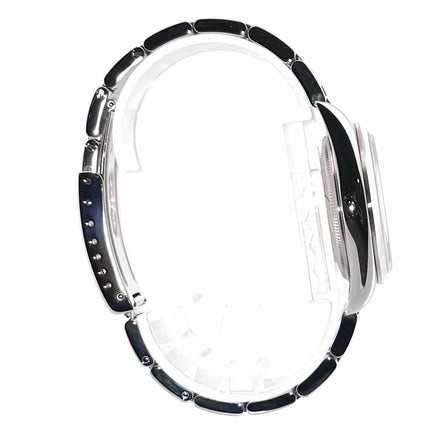 Seitenansicht der Rolex Oyster Air-King 34 Blau U-Serial, Edelstahlgehäuse und -band, 34 mm, Automatikwerk, aus dem Jahr 1998.