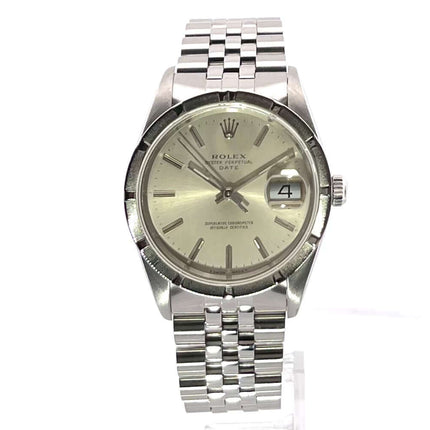 Rolex Oyster Perpetual Date 34 Ref. 15210 Silber Jubile-Band, Edelstahlgehäuse und -armband, silbernes Zifferblatt, Chronometer, Baujahr 1993