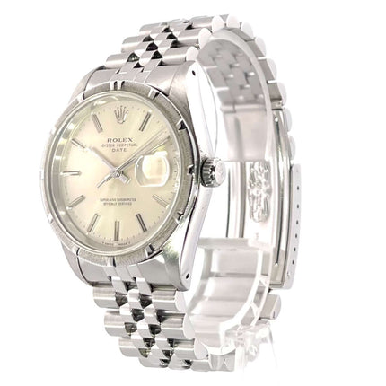 Rolex Oyster Perpetual Date 34 Ref. 15210, silbernes Zifferblatt, Edelstahlgehäuse und Jubile-Edelstahlband, 1993 Modell