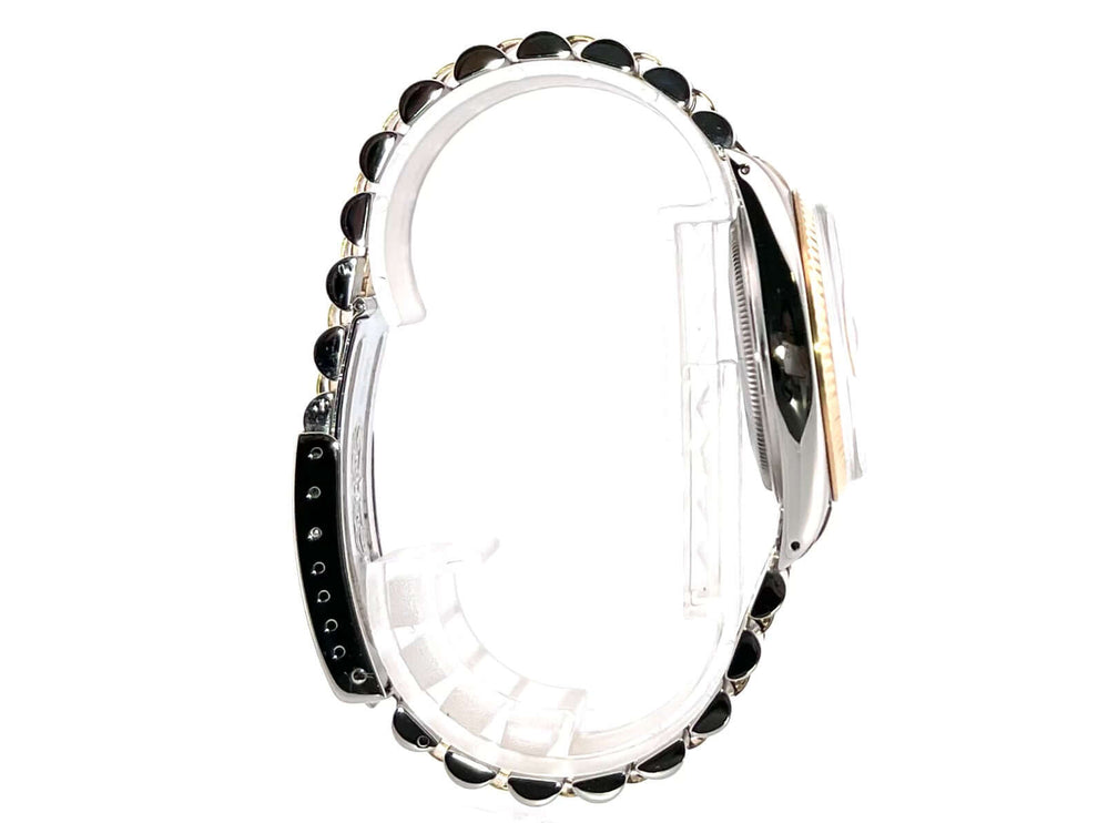 Rolex Datejust 36 Edelstahl Gelbgold 16013 Schwarz, Seitenansicht des Jubilearmbands aus Edelstahl und Gelbgold