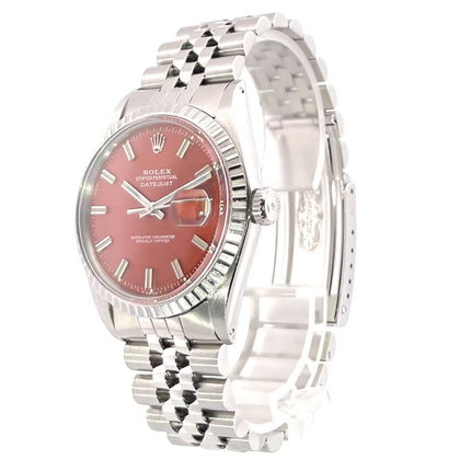Rolex Datejust 36 Ref. 1603 mit orangefarbenem Zifferblatt und Edelstahl Jubile-Armband, poliert und satiniert, Chronometer, 36 mm Gehäuse