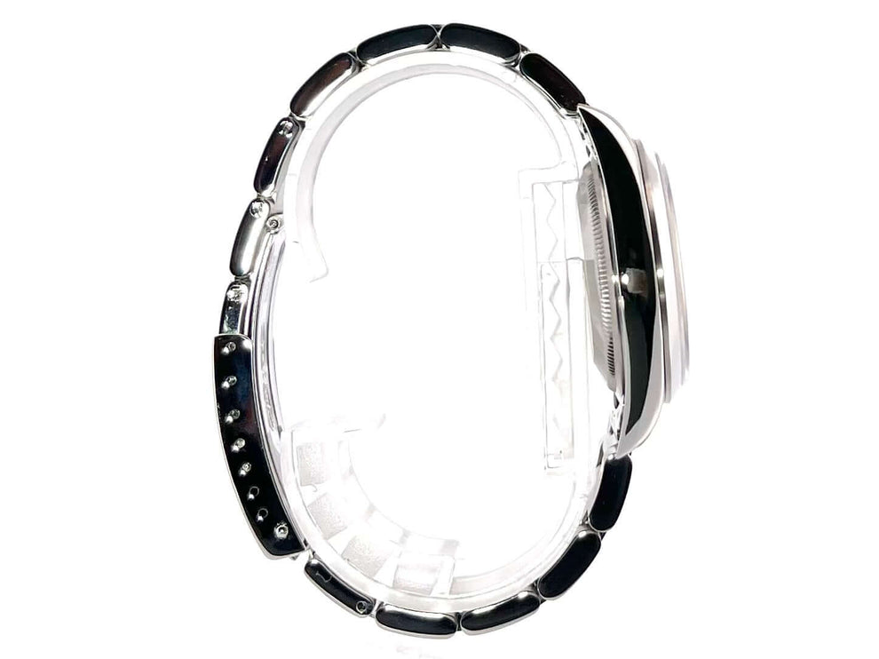 Profilansicht des Rolex Datejust 36 Edelstahl 16200 Silber mit poliertem und satiniertem Oyster-Band