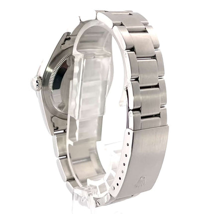 Rückansicht des Rolex Datejust 36 Edelstahl Ref. 16200 mit poliertem und satiniertem Oyster-Armband und Faltschließe