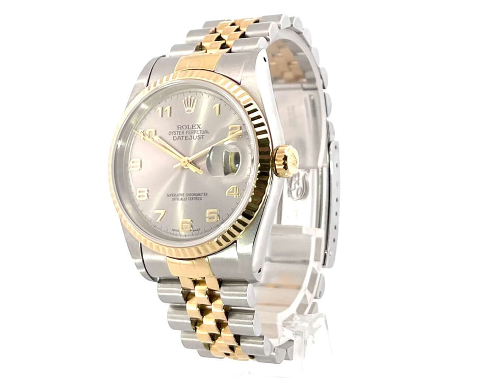 Rolex Datejust 36 Edelstahl Gelbgold 16233 mit arabischen Ziffern und Jubile-Band