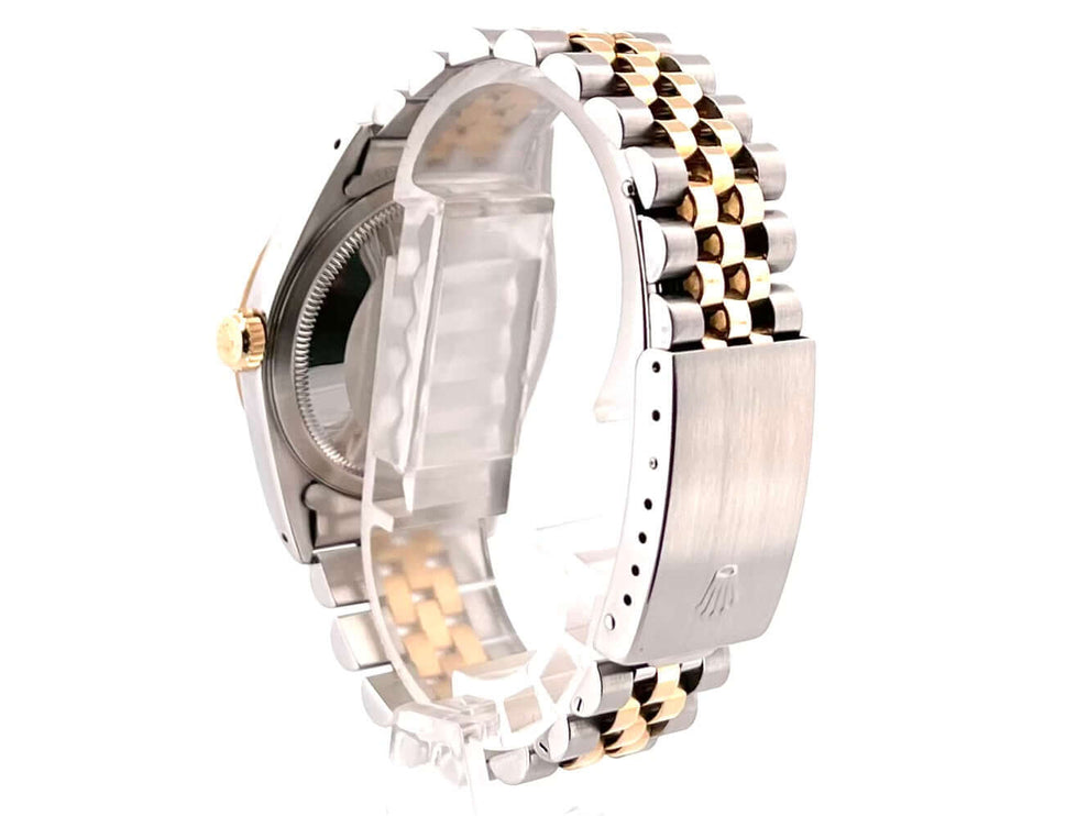Rückseite des Rolex Datejust 36 Edelstahl Gelbgold 16233 mit Jubile-Armband und Faltschließe