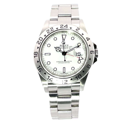 Rolex Explorer II Edelstahl Ref. 16570 Weiß, 40 mm Gehäusedurchmesser, satiniertes Edelstahl Armband, weißes Zifferblatt, Automatikwerk.