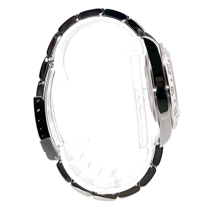 Rolex Explorer II Edelstahl Ref. 16570 Weiß Seitenansicht des glänzend satinierten Edelstahlgehäuses und des Oyster-Armbands